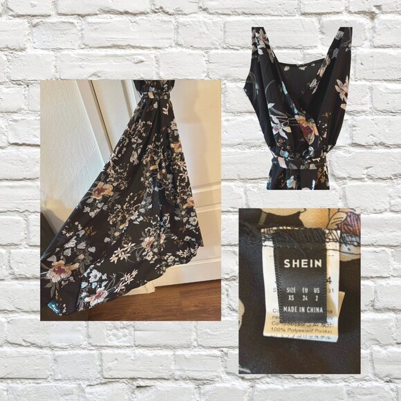 Black Floral Tie-Back Summer Dress | Women's XS - Picture 2 of 2